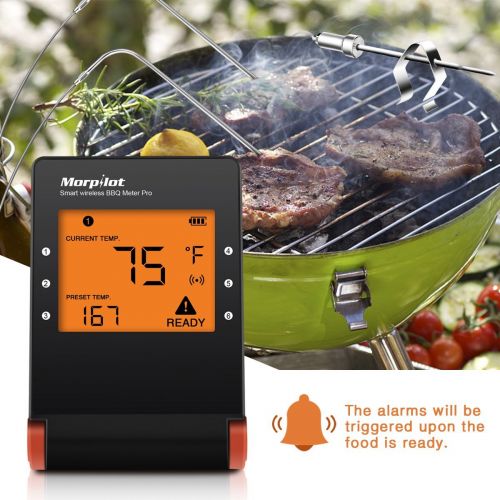  Morpilot Wireless BBQ Thermometer,Bluetooth Digital Meat Thermometer for Grilling Smart with 6 Stainless Steel Probes APP Remoted Monitor for Cooking Smoker Kitchen Oven