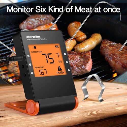  Morpilot Wireless BBQ Thermometer,Bluetooth Digital Meat Thermometer for Grilling Smart with 6 Stainless Steel Probes APP Remoted Monitor for Cooking Smoker Kitchen Oven