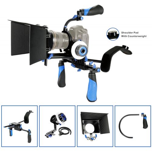  MARSRE DSLR Shoulder Rig Film Making Kit with Follow Focus, Matte Box, C-Shape Mounting Bracket and Top Handle for All DSLR Video Cameras and DV Camcorders