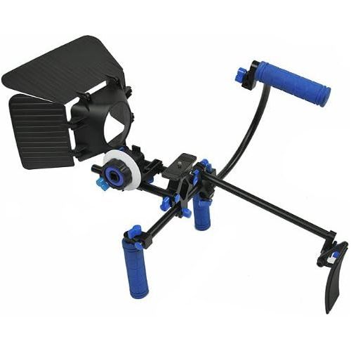  Morros Professional DSLR shoulder mount rig with Follow Focus and Matte Box and Top Handle for All DSLR Cameras and Video Camcorders