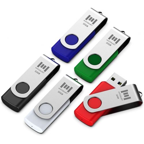  5 X MOSDART 32GB USB 2.0 Flash Drive Swivel Bulk FAT32 Thumb Drives Jump Drive Zip Drive Memory Sticks with Led Indicator,Black/Blue/Red/White/Green(32 GB,5 Pack Mix Color)