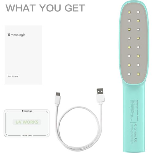  UV Light Sanitizer, Mosalogic Portable UV Light Sanitizing Wand Rechargeable Ultraviolet Light Sanitizer for Home Hotel Travel Car Kills 99% of Germs Aquamarine