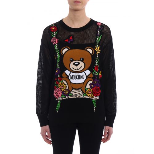  Moschino See-through intarsia black sweater