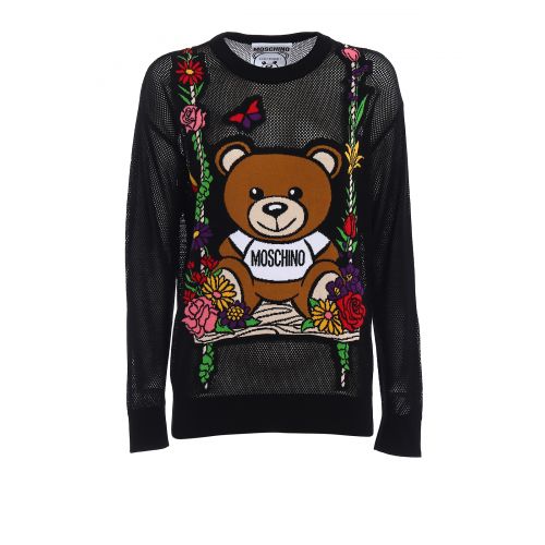  Moschino See-through intarsia black sweater