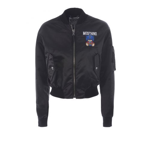  Moschino Satin cropped bomber with patches