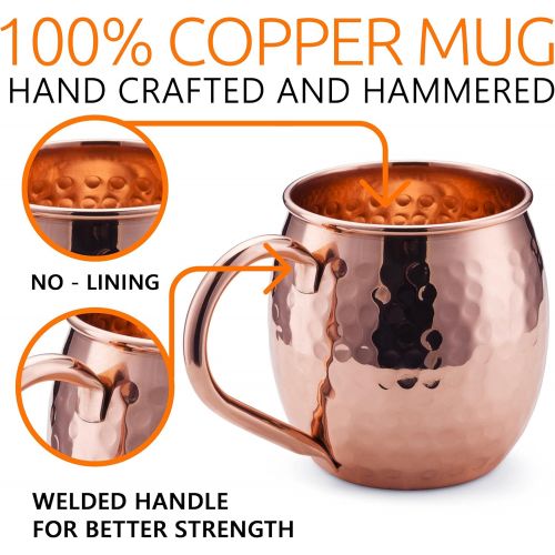  [아마존베스트]Moscow-Mix Moscow Mule Copper Mugs with 4 Straws and Shot Glass - Set of 4 HandCrafted Food Safe Pure Solid Copper Mugs - Bonus Highest Quality Copper Shot Glass and 4 Copper Straws - Attract