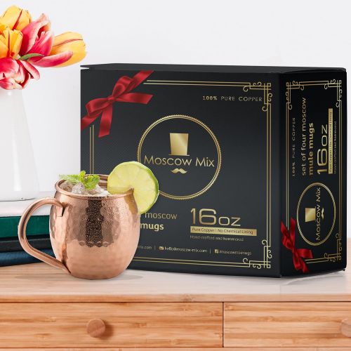  [아마존베스트]Moscow-Mix Moscow Mule Copper Mugs with 4 Straws and Shot Glass - Set of 4 HandCrafted Food Safe Pure Solid Copper Mugs - Bonus Highest Quality Copper Shot Glass and 4 Copper Straws - Attract