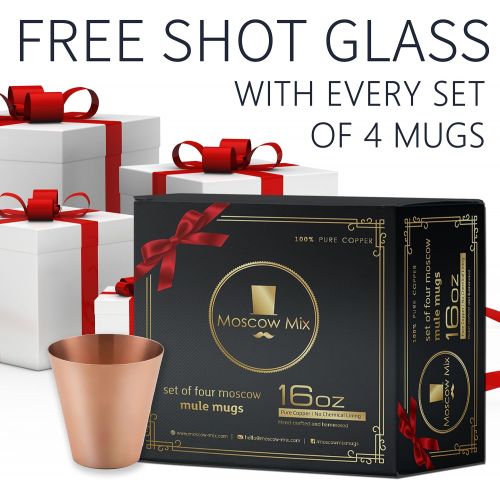  [아마존베스트]Moscow-Mix Moscow Mule Copper Mugs with 4 Straws and Shot Glass - Set of 4 HandCrafted Food Safe Pure Solid Copper Mugs - Bonus Highest Quality Copper Shot Glass and 4 Copper Straws - Attract