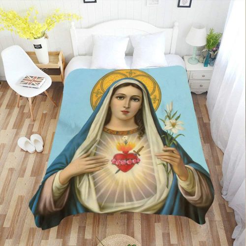  Moslion Soft Cozy Throw Blanket Jesus Catholic Christian Religious Gift Holy Miraculous Virgin Mary Fuzzy Warm Couch/Bed Blanket For Adult/Kids Polyester 50 X 60 Inches(Home/Travel