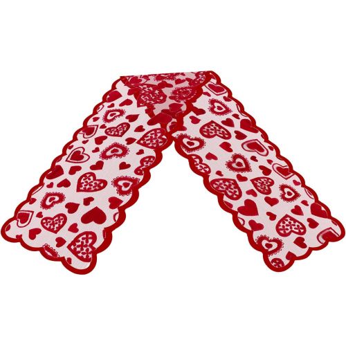  [아마존베스트]Mosoan Valentines Day Table Runner - Red, 13 x 72Inch - Lace Table Runner for Wedding Party, Valentines Decorations - Home Heart Table Runner