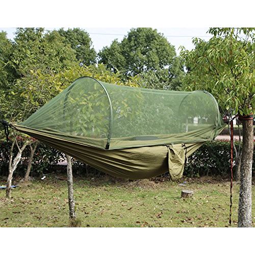  Aibyte Camping Hammock with Pop-Up Mosquito Net，Quick Dry Jungle Hammock，360 Degrees of Portable Insect Protection for Backpacking & Camping Hiking Travel，ArmyGreen