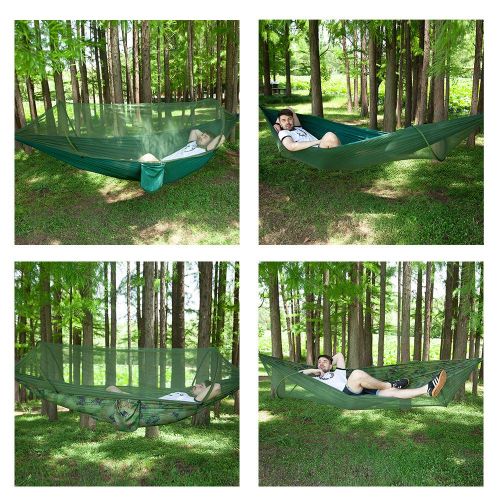  Aibyte Camping Hammock with Pop-Up Mosquito Net，Quick Dry Jungle Hammock，360 Degrees of Portable Insect Protection for Backpacking & Camping Hiking Travel，ArmyGreen