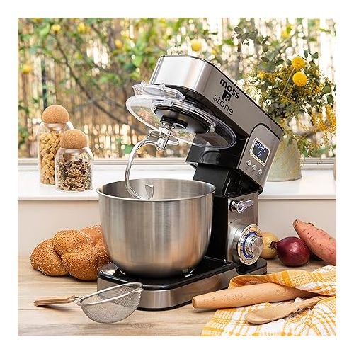  Moss & Stone Stand Mixer With Lcd Display, 6 Speed Electric Mixer With 5.5 Quart Stainless Steel Mixing Bowl, Kitchen Mixer With Dough Hook, Egg Whisk, Beater & Baking Spatula, Food Mixer With Timer