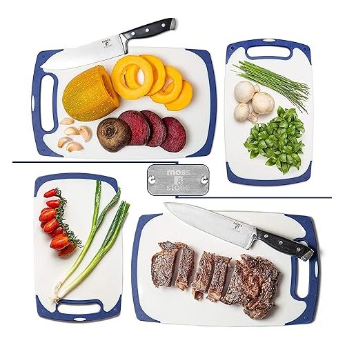  Moss & Stone 2 Piece Cutting Boards for Kitchen & Chef Knife, Polypropylene and Dishwasher Safe, 2 Chopping Board with Grip Handle BPA-Free