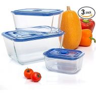 Moss & Stone Extra Large Glass Food Storage Containers Set of 3, 101 Oz/ 54 Oz/ 16 Oz Deep Rectangular Glass Food Container with Lid, Leak Proof, Microwave, Dishwasher & Oven Safe.