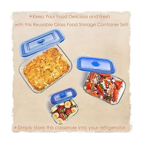  Moss & Stone Extra Large Glass Food Storage Containers Set of 3, 101 Oz/ 54 Oz/ 16 Oz Deep Rectangular Glass Food Container with Lid, Leak Proof, Microwave, Dishwasher & Oven Safe.