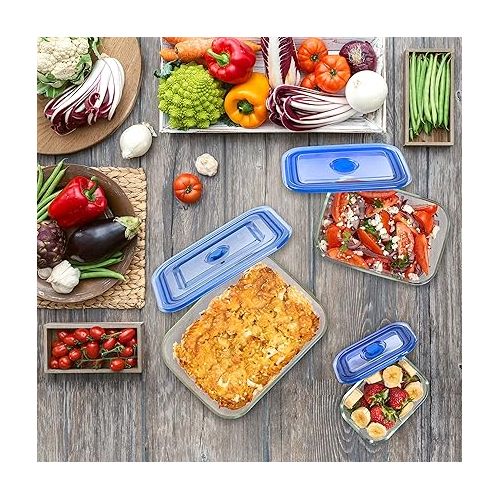  Moss & Stone Extra Large Glass Food Storage Containers Set of 3, 101 Oz/ 54 Oz/ 16 Oz Deep Rectangular Glass Food Container with Lid, Leak Proof, Microwave, Dishwasher & Oven Safe.