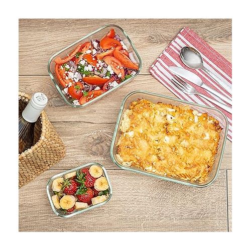  Moss & Stone Extra Large Glass Food Storage Containers Set of 3, 101 Oz/ 54 Oz/ 16 Oz Deep Rectangular Glass Food Container with Lid, Leak Proof, Microwave, Dishwasher & Oven Safe.