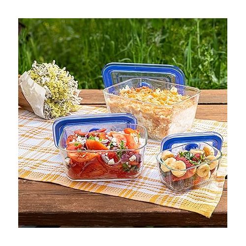  Moss & Stone Extra Large Glass Food Storage Containers Set of 3, 101 Oz/ 54 Oz/ 16 Oz Deep Rectangular Glass Food Container with Lid, Leak Proof, Microwave, Dishwasher & Oven Safe.