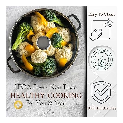  Moss & Stone 12 Inch Large Skillet With Lid, 5Qt Saute Pan With Lid, Dishwasher & Oven Safe Skillet, Double Handled Nonstick Deep Frying Pan With Non Toxic Stone Coating, PFOA Free Everyday Pan
