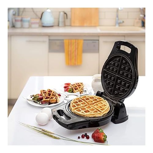  Moss & Stone Belgian Waffle Maker, Electric Waffle Machine, Flips & Non-Stick Grids,Temperature Control, Round Waffle (Black)