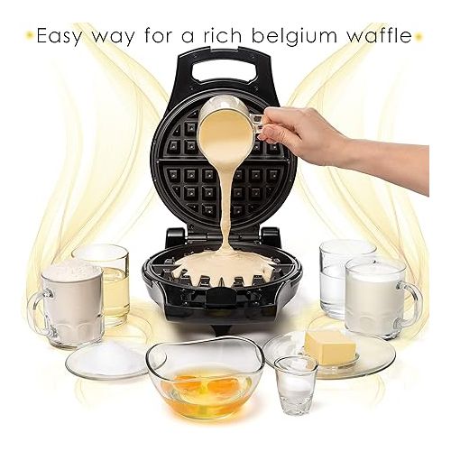  Moss & Stone Belgian Waffle Maker, Electric Waffle Machine, Flips & Non-Stick Grids,Temperature Control, Round Waffle (Black)