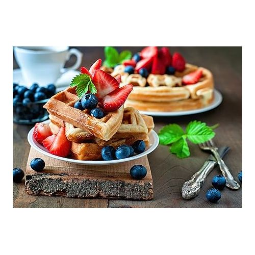  Moss & Stone Red Belgian Waffle Maker, Electric Waffle Machine, Flips & Non-Stick Grids, Temperature Control, Round Waffle