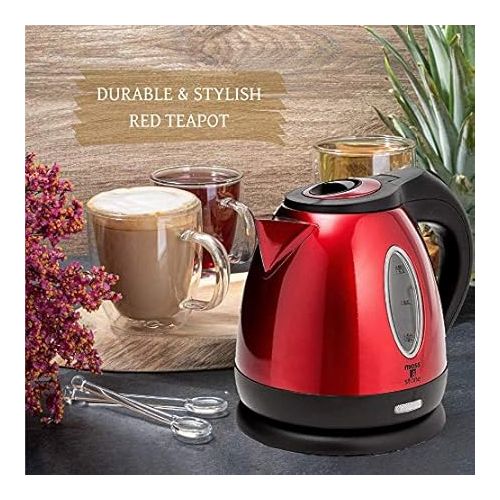  Moss & Stone Stainless Steel Small Electric Kettle Red Color, Cordless 1.2L Portable Hot Water Kettle Electric 1500w Strong Fast Boiling Pot, Electric Tea Kettle With Boil Dry Protection, Red Kettle