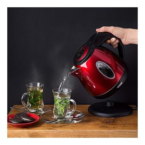  Moss & Stone Stainless Steel Small Electric Kettle Red Color, Cordless 1.2L Portable Hot Water Kettle Electric 1500w Strong Fast Boiling Pot, Electric Tea Kettle With Boil Dry Protection, Red Kettle