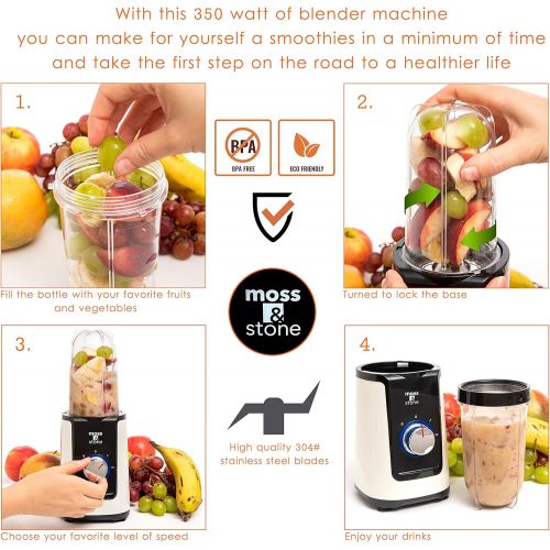  Moss & Stone 2 in 1 Personal Blender with Additional Blender Cups, Amazing Bullet Blenders For Making Smoothie, Mini Blender, White & Black Juice Blender & Smoothie Maker