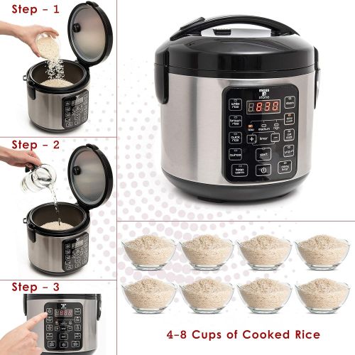  Moss & Stone Electric Multicooker Digital Rice Cooker Small 4-8 Cup/Brown And White Rice/Food Steamer/Slow Cooker/Electric Cooker With Steamer For Vegetables, Stainless Steel Rice Cooker By Mos