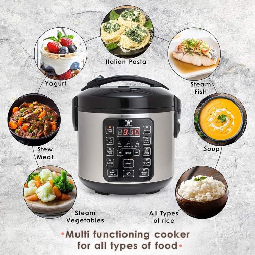  Moss & Stone Electric Multicooker Digital Rice Cooker Small 4-8 Cup/Brown And White Rice/Food Steamer/Slow Cooker/Electric Cooker With Steamer For Vegetables, Stainless Steel Rice Cooker By Mos