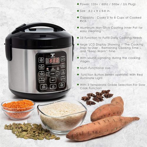  Moss & Stone Electric Multicooker Digital Rice Cooker Small 4-8 Cup/Brown And White Rice/Food Steamer/Slow Cooker/Electric Cooker With Steamer For Vegetables, Stainless Steel Rice Cooker By Mos