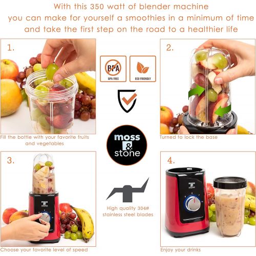  Moss & Stone Personal Blender with Additional Blender Cups, Amazing Bullet Blenders For Making Smoothie, Mini Blender, Red & Black Juice Blender & Smoothie Maker