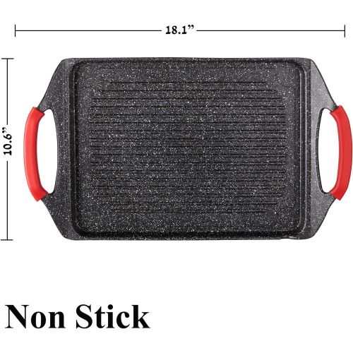  Moss & Stone Griddle Aluminum BBQ Square Grill Pan,Aluminum Non-stick Stove Top Grilling Grill, Perfect For Fish Vegetables & For Steak Pan, Stove Top Grill Induction Griddle,(Clot