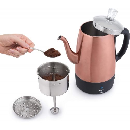  [아마존베스트]Moss & Stone Electric Coffee Percolator Copper Body with Stainless Steel Lids Coffee Maker | Percolator Electric Pot - 10 Cups (Copper)