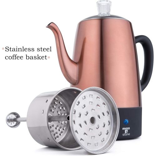 [아마존베스트]Moss & Stone Electric Coffee Percolator Copper Body with Stainless Steel Lids Coffee Maker | Percolator Electric Pot - 10 Cups (Copper)