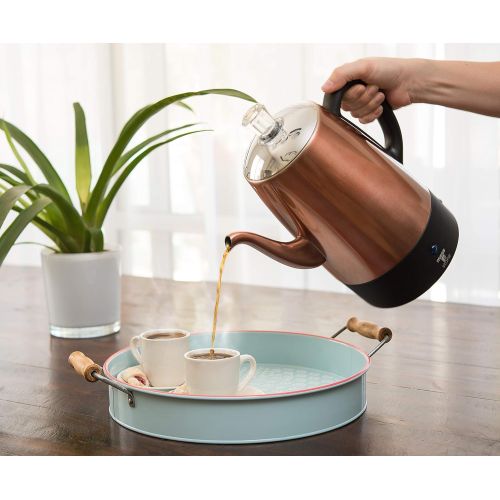  [아마존베스트]Moss & Stone Electric Coffee Percolator Copper Body with Stainless Steel Lids Coffee Maker | Percolator Electric Pot - 10 Cups (Copper)