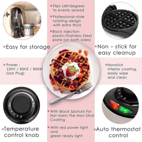  [아마존베스트]Moss & Stone Belgian Waffle Maker, Electric Waffle Machine, FlipSide & Non-Stick Grids,Temperature Control,Belgian Waffle Iron Black + Silver