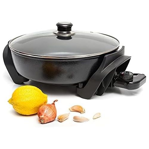  Moss & Stone Nonstick Electric Skillet 12 Inch Aluminum Electric Fryer With 2 Layers Of Non-Stick Coating Adjustable Temperature Control Lid With Steam Vent, Electric Deep Dish Ski