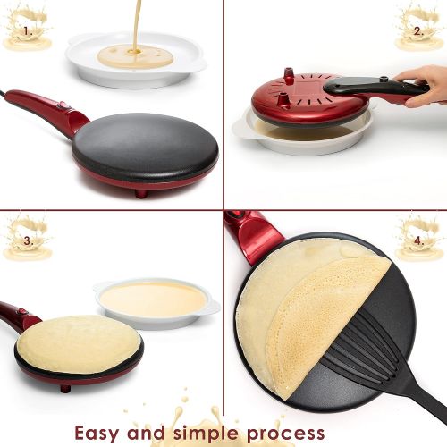  Moss & Stone Auto Power Off Electric Crepe Maker I Pan APO Portable Crepe Maker & Hot Plate Cooktop I ON/OFF Switch I Nonstick Coating I Automatic Temperature Control I Easy to use I Pancakes,