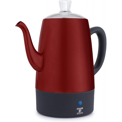  Moss & Stone Electric Coffee Percolator Red Body with Stainless Steel Lid Coffee Maker Percolator Electric Pot, Red Camping Coffee Pot - 10 Cups
