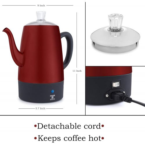  Moss & Stone Electric Coffee Percolator Red Body with Stainless Steel Lid Coffee Maker Percolator Electric Pot, Red Camping Coffee Pot - 10 Cups