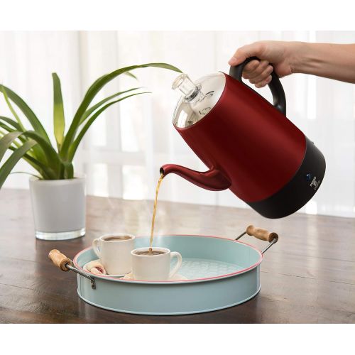 Moss & Stone Electric Coffee Percolator Red Body with Stainless Steel Lid Coffee Maker Percolator Electric Pot, Red Camping Coffee Pot - 10 Cups
