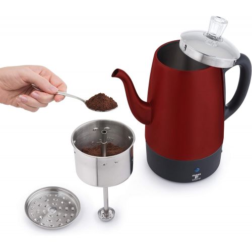  Moss & Stone Electric Coffee Percolator Red Body with Stainless Steel Lid Coffee Maker Percolator Electric Pot, Red Camping Coffee Pot - 10 Cups