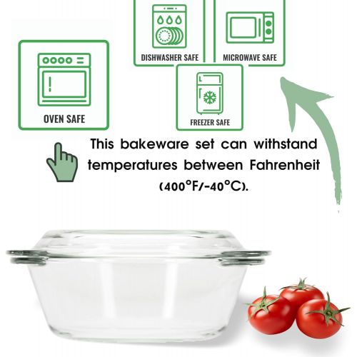  Moss & Stone Basics 3-Piece Glass Casserole With Covered - Made by Borosilicate Glass Durable Bakeware Set, Glass Bowls, Bakeware Dish Oven Safe, & Microwave Safe, Clear Glass Baki