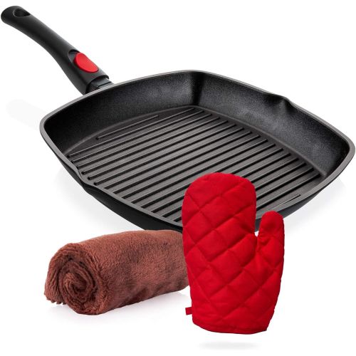  Moss & Stone Square Die Casting Aluminum Grill Pan, Detachable Handle, Griddle Nonstick Stove Top Grill Pan,Chef Quality Perfect for Meats Steak Fish And Vegetables,Dishwasher Safe,11 Inch By M