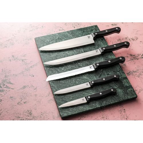  Moss & Stone Stainless Steel Serrated Knife Set Kitchen knives Set With High-Carbon Stainless Steel Blades And Wood Block Set Cutlery Knife Set, Basics 7 Piece Kitchen Knifes
