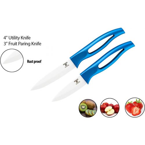  Kitchen Cutlery White Ceramic Knife Set, Ceramic Knife Set and Fruit Peeler, Rust Proof & Stain Resistant, Kitchen cooking knife set, 5 piece Blue Knife Set By Moss & Stone