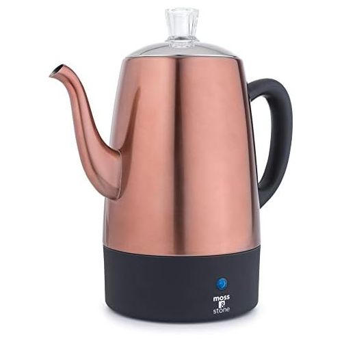  [아마존베스트]Moss & Stone Electric Coffee Percolator Copper Body with Stainless Steel Lids Coffee Maker | Percolator Electric Pot - 10 Cups (Copper)